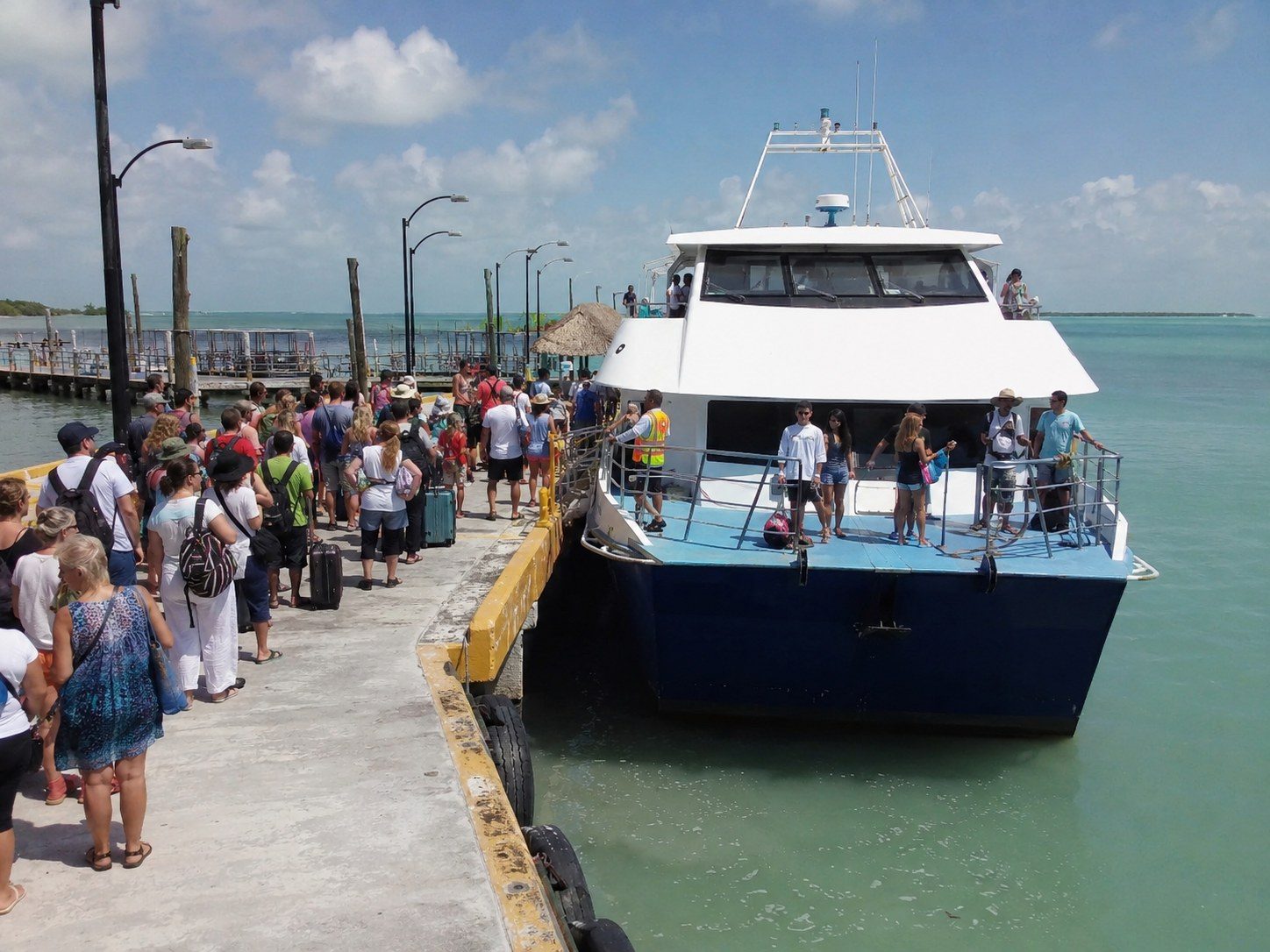Passenger ferry at the Chiquilá dock preparing to depart for Holbox.
