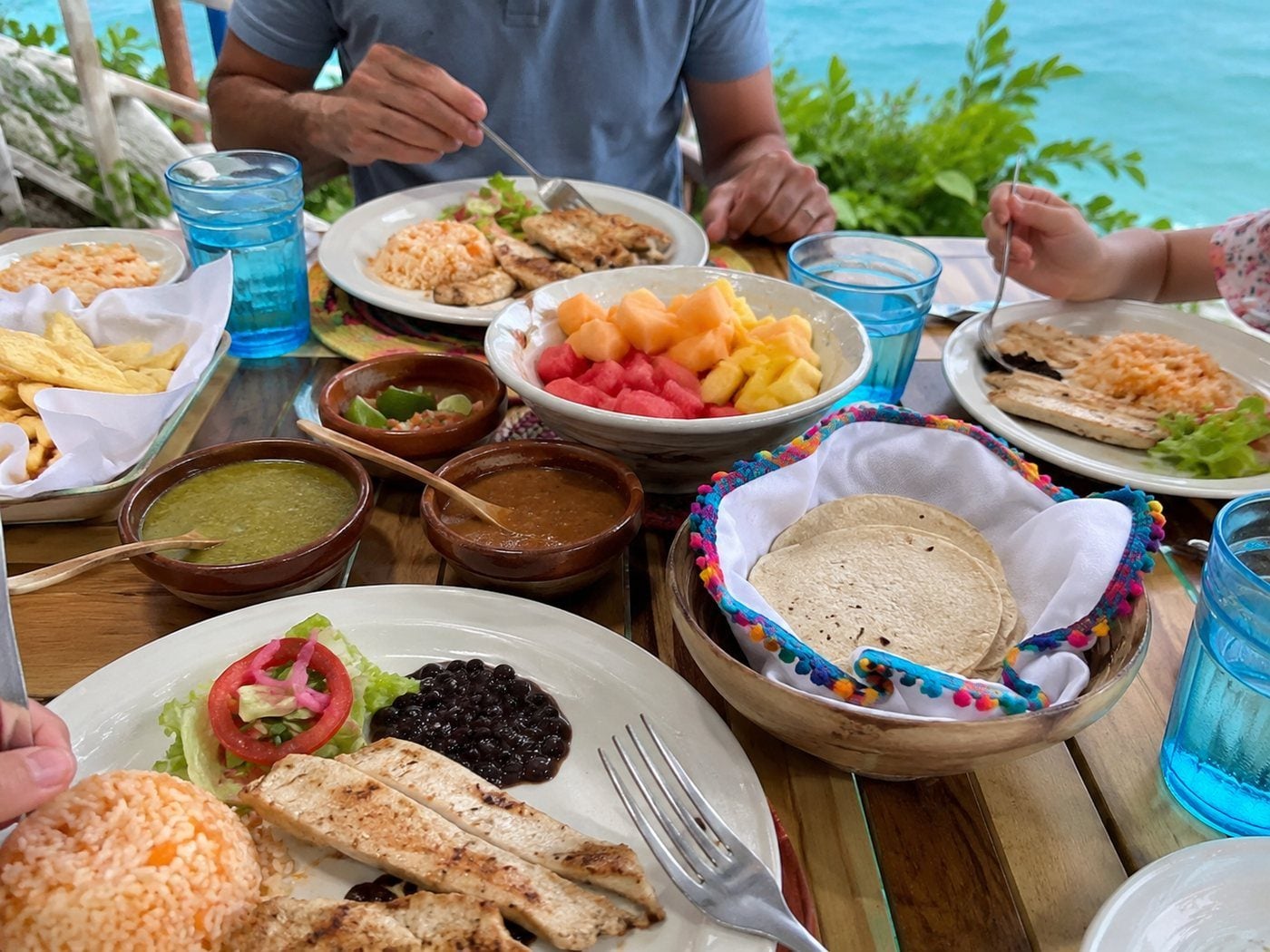 Simple child portions beside regional dishes for adults.