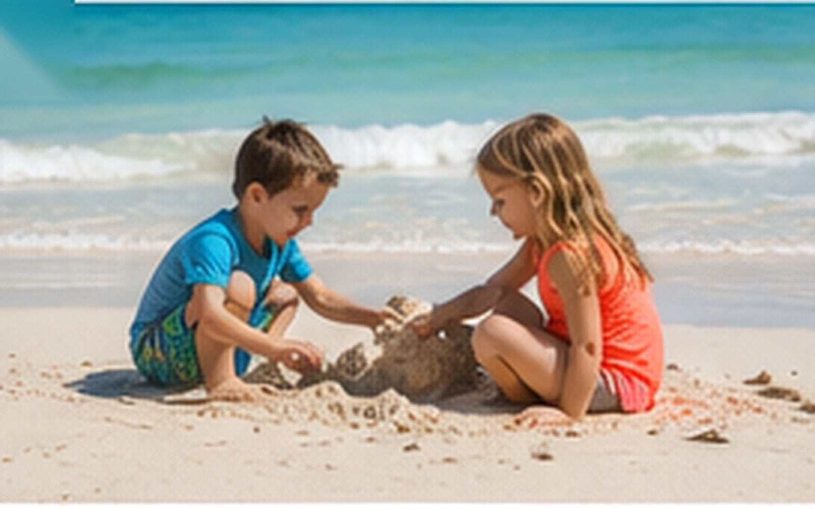Children playing at a Tulum beach while an adult remains close by.