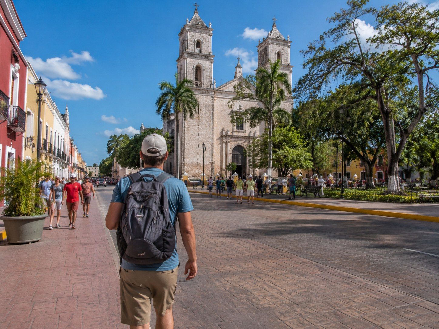 Day visitors walking through Valladolid’s center during a focused regional stop.