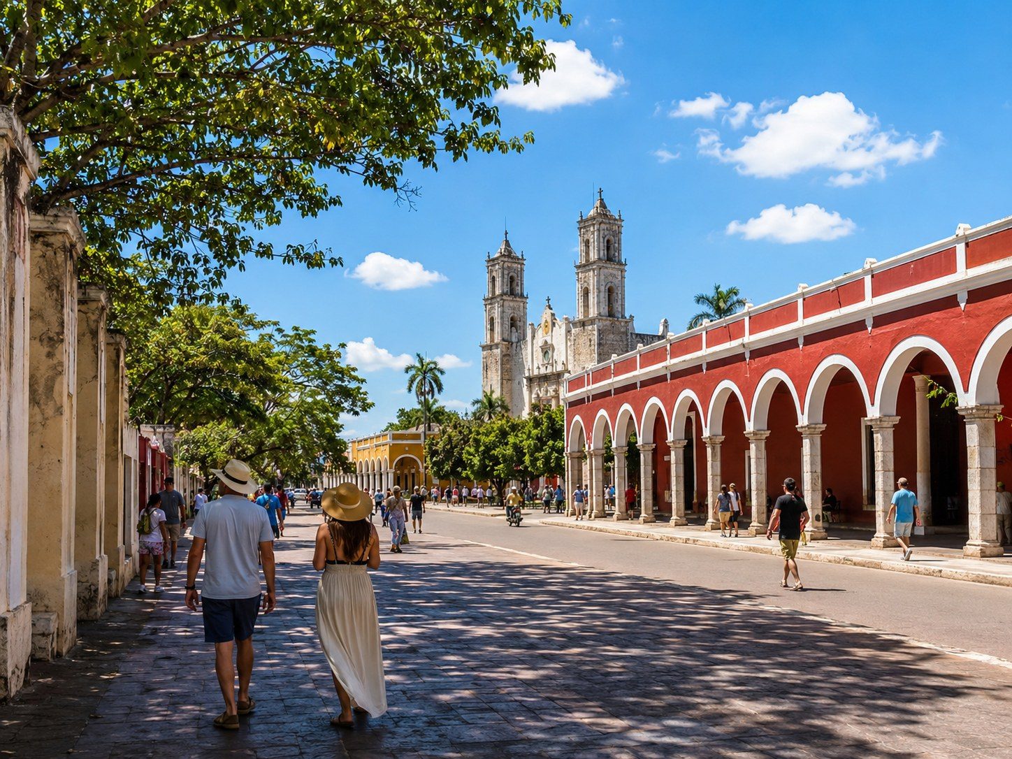 Calzada de los Frailes during softer early-morning light with light pedestrian activity.
