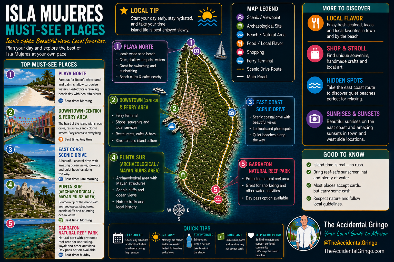 Isla Mujeres must-see overview map