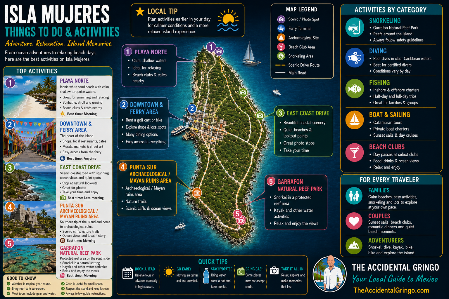 Accidental Gringo Isla Mujeres activities and things to do map