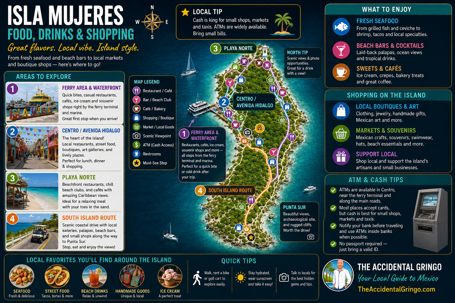Accidental Gringo Isla Mujeres food drinks and shopping map