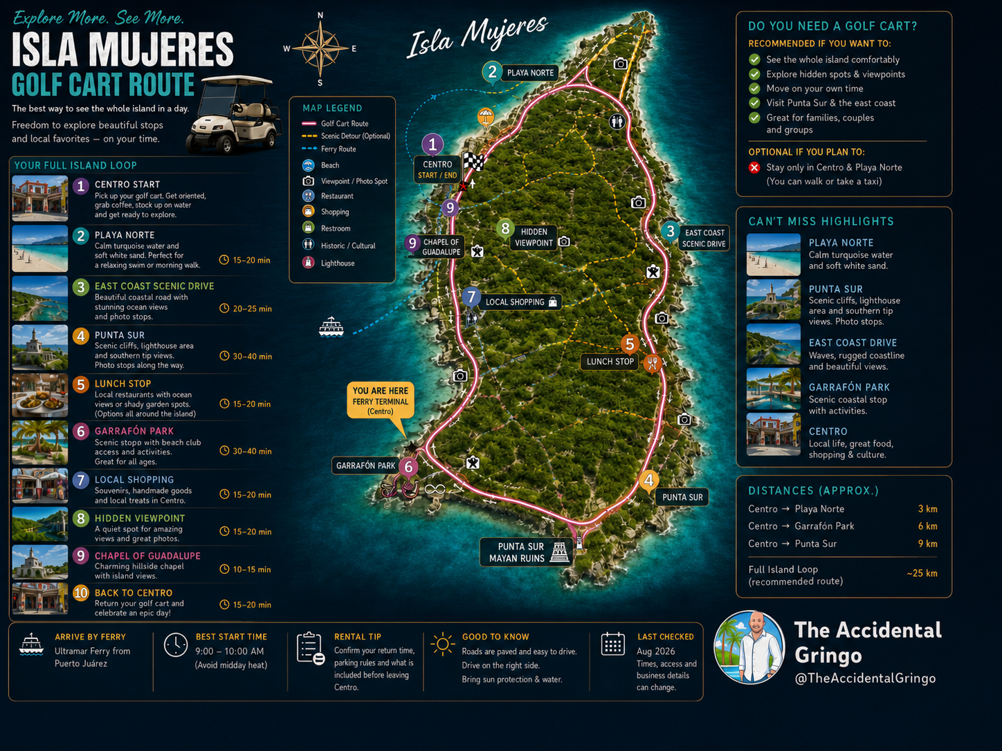 Accidental Gringo Isla Mujeres golf cart route map
