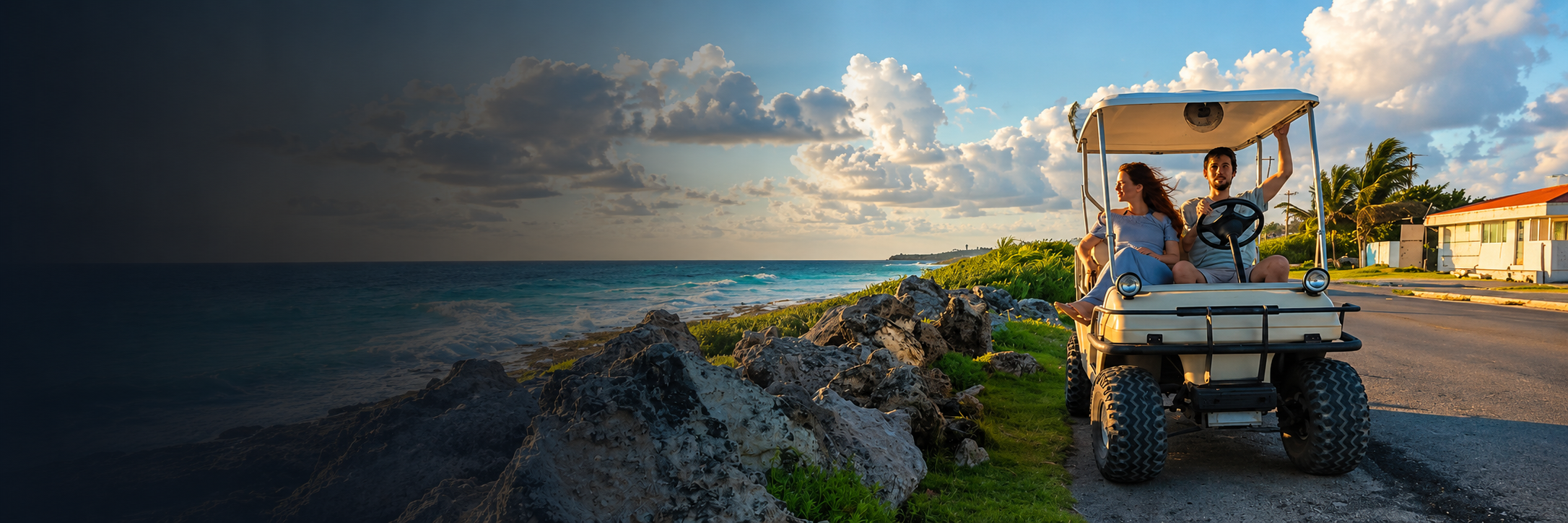 Golf cart driving the coast of Isla Mujeres