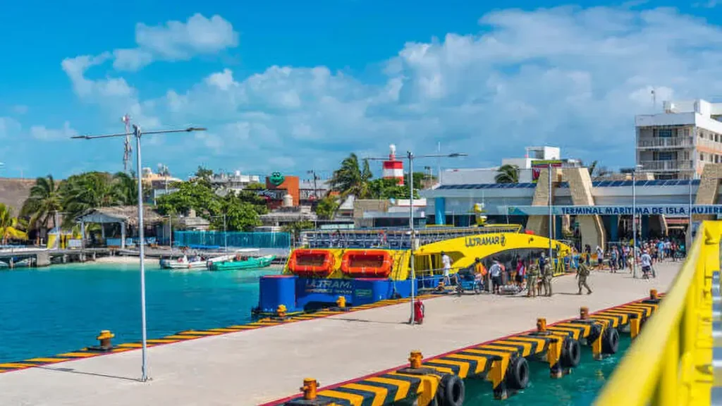 Ultramar ferry docked at the Puerto Juárez maritime terminal in Cancún