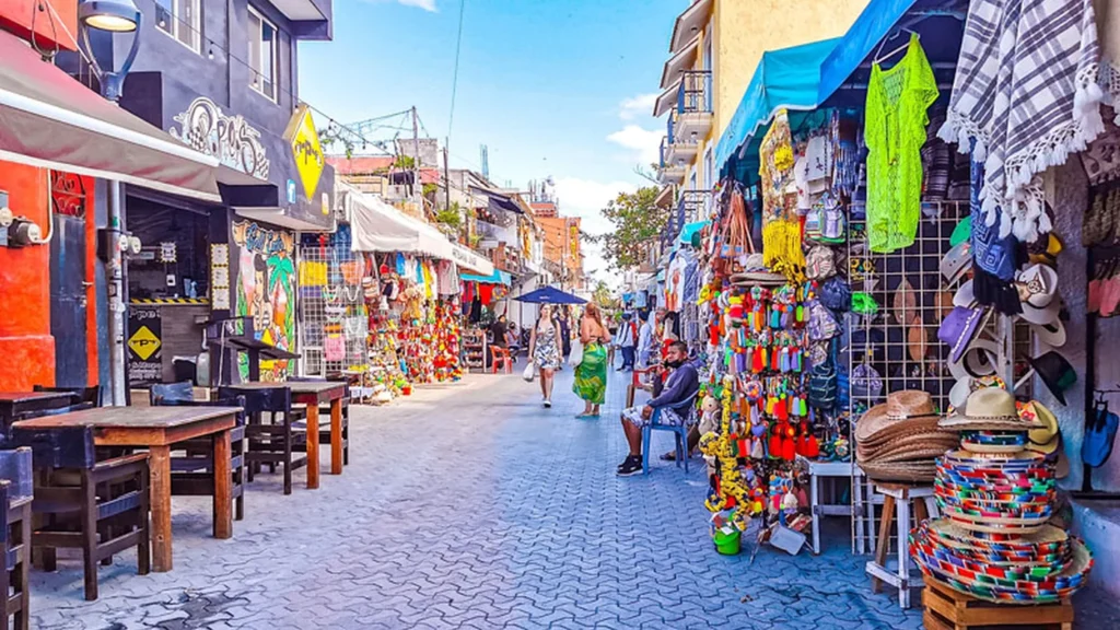Colorful pedestrian shopping street in Centro, Isla Mujeres