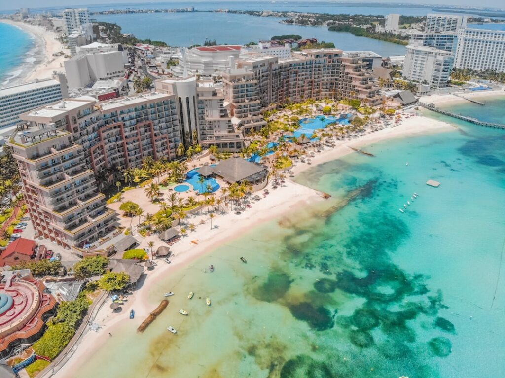 Cancun Hotel Zone coastline and resorts