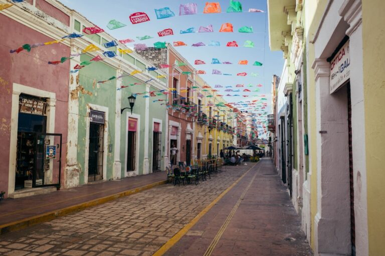 Colorful colonial street in Valladolid, Yucatan, Mexico.